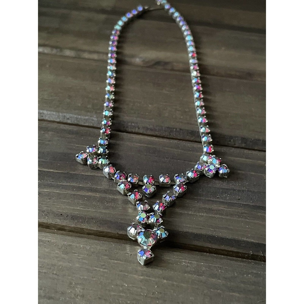 Stunning Vintage Rhinestones - Red Aurora Borealis Necklace - Adjustable Length